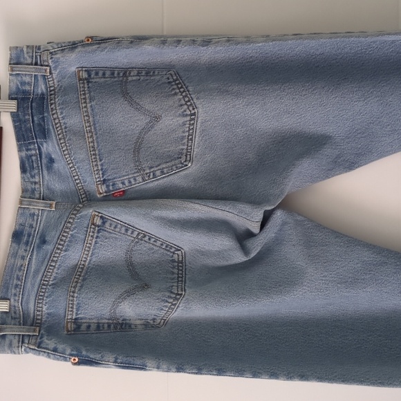 Revolve x EB Denim made from Levi's wide leg raw hem fly button Blue Jeans NWOT - Picture 5 of 8